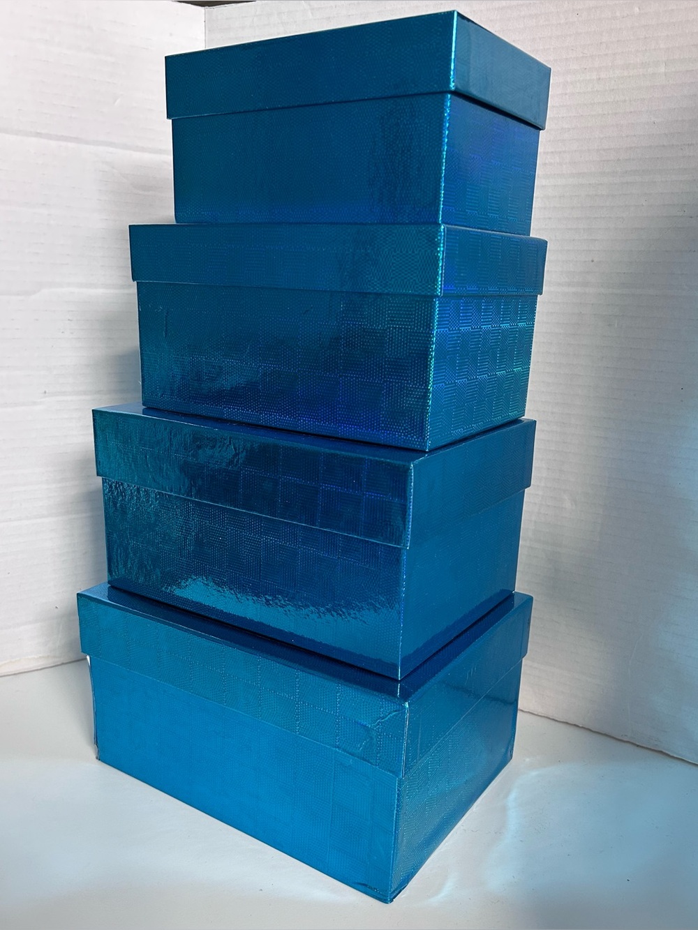 Blue Decorative Storage Box Set - 4 Shiny nesting Gift Boxes